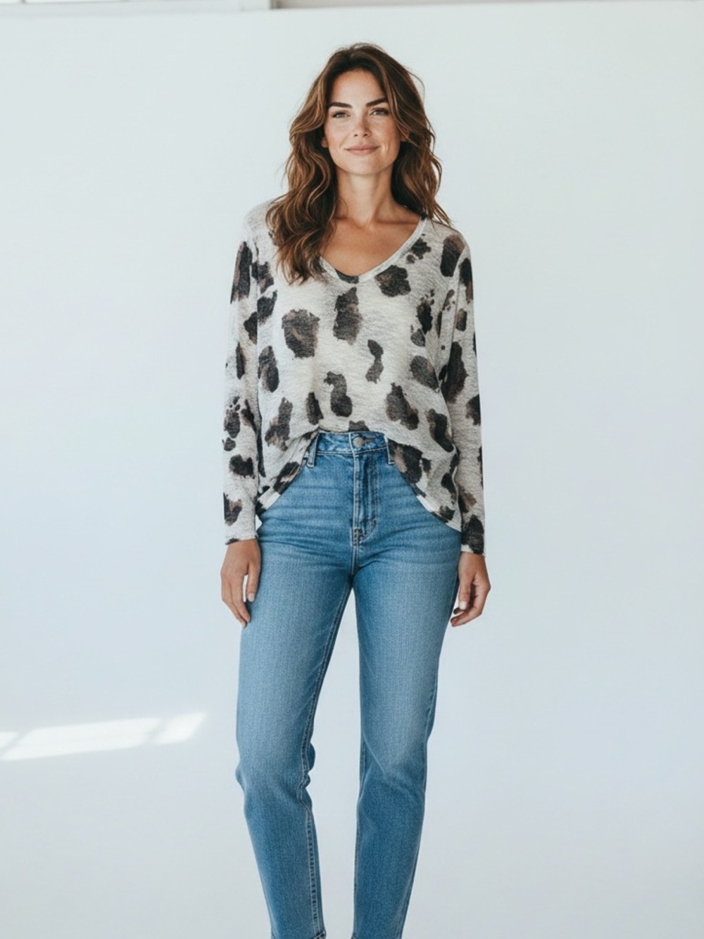Statement Women's Leopard Print Long Sleeve Top Large
